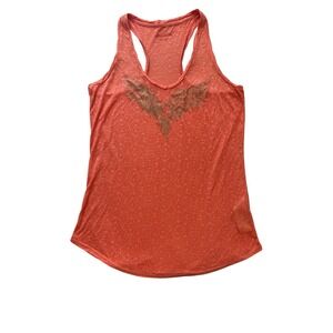 Zadig & Voltaire Scoop Neck Racerback Tank Top XS Orange Gold Foil Wing Burnout